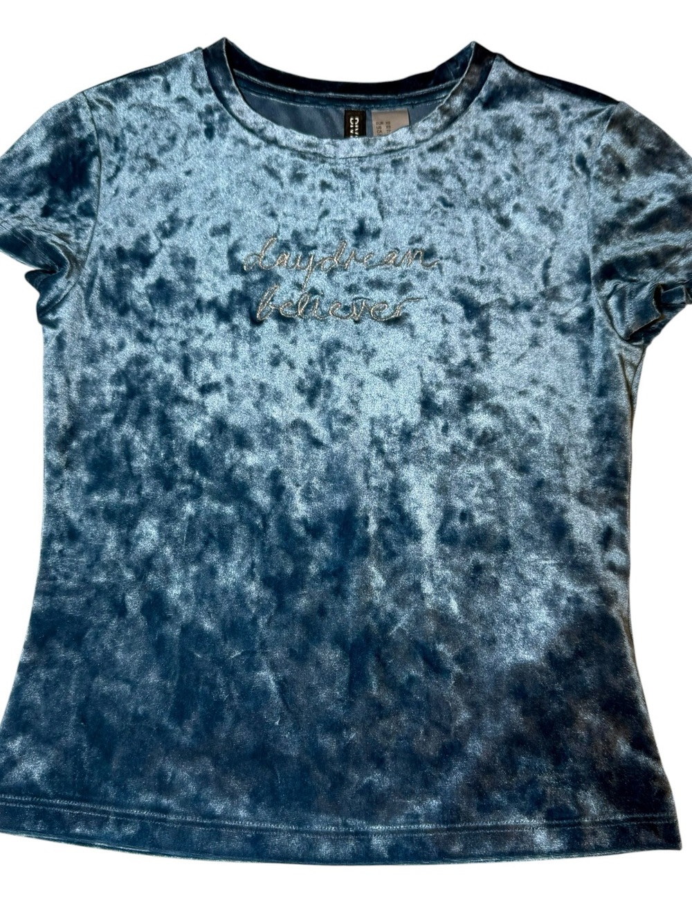 Day Dream Believer Women's Crushed Velvet Short Sleeve Top - Blue S